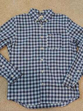 Hollister Blue and White Plaid Button-Down Shirt